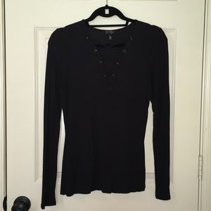 Black long sleeve low cut V-neck top